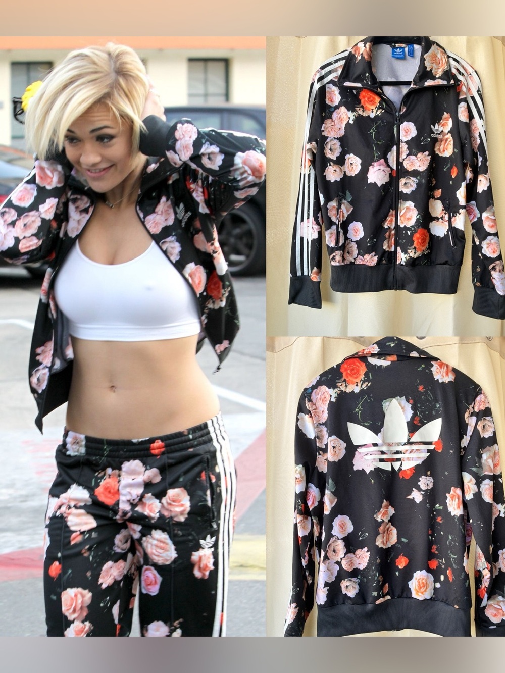 Adidas x Rita Ora Roses Firebird Track Jacket Size Large Full Zip